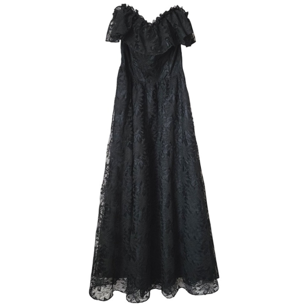 JOLIE‎ MADAME VTG 90s Black Lace Strapless Sweetheart Gown 9/10 Gothic Witchy